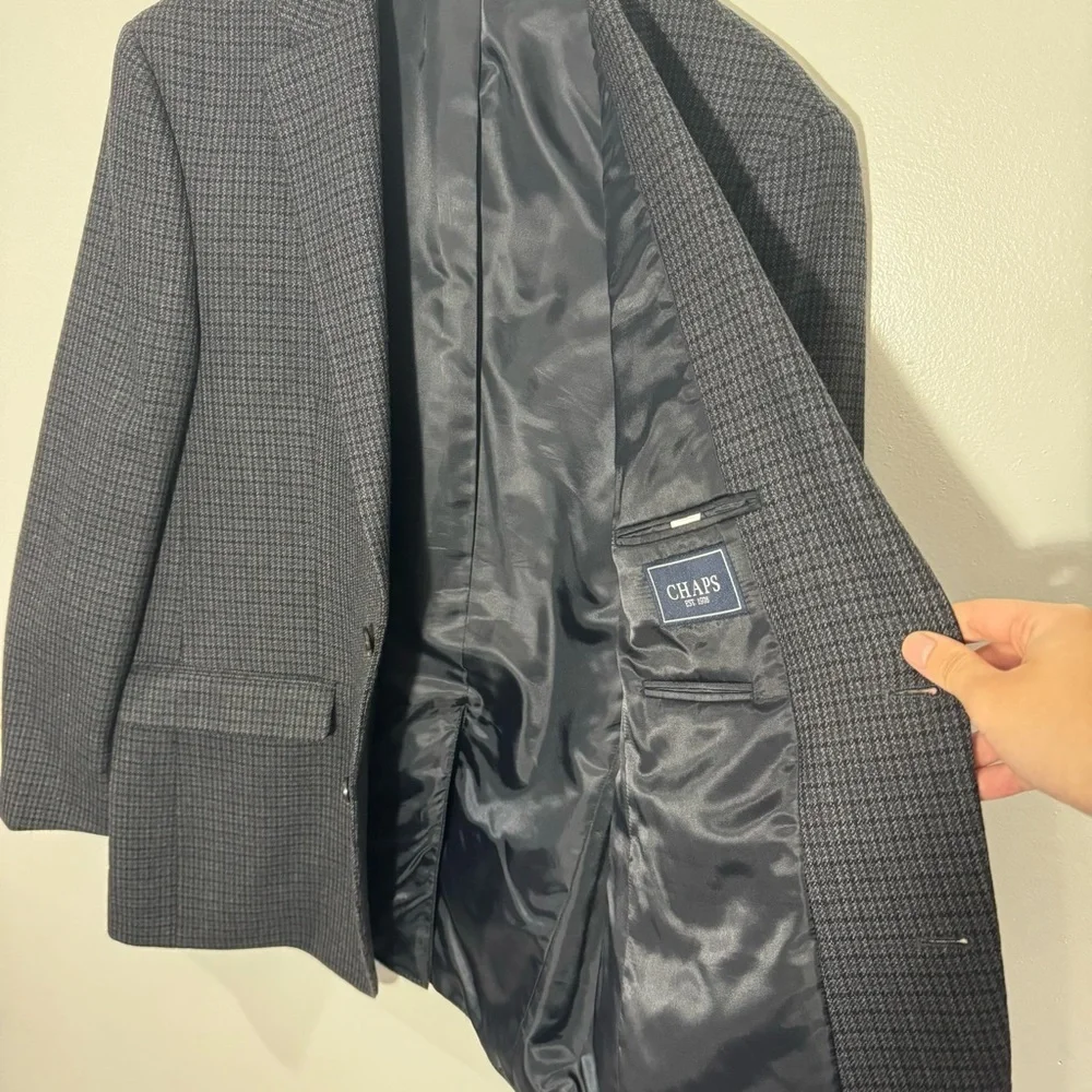 Chaps 100% Wool Black Two Button Sports Coat/Blazer Size 42R